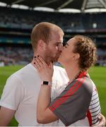 24 September 2017; Derry's Ciara McGurk kisses her boyfriend Ryan McCloskey after he proposed to her following the TG4 Ladies Football All-Ireland Junior Championship Final match between Derry and Fermanagh at Croke Park in Dublin. Photo by Cody Glenn/Sportsfile
