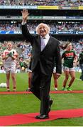 24 September 2017; The President of Ireland Michael D. Higgins waves to the crowd ahead of the TG4 Ladies Football All-Ireland Senior Championship Final match between Dublin and Mayo at Croke Park in Dublin. Photo by Cody Glenn/Sportsfile