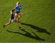 24 September 2017; Grace Kelly of Mayo in action against Rachel Ruddy of Dublin during the TG4 Ladies Football All-Ireland Senior Championship Final match between Dublin and Mayo at Croke Park in Dublin. Photo by Stephen McCarthy/Sportsfile