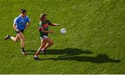 24 September 2017; Niamh Kelly of Mayo in action against Sinéad Goldrick of Dublin during the TG4 Ladies Football All-Ireland Senior Championship Final match between Dublin and Mayo at Croke Park in Dublin. Photo by Stephen McCarthy/Sportsfile