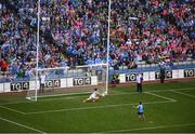 24 September 2017; Aisling Tarpey of Mayo saves a penalty from Sinéad Aherne of Dublin during the TG4 Ladies Football All-Ireland Senior Championship Final match between Dublin and Mayo at Croke Park in Dublin. Photo by Stephen McCarthy/Sportsfile