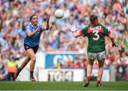 24 September 2017; Sinéad Goldrick of Dublin in action against Sarah Tierney of Mayo during the TG4 Ladies Football All-Ireland Senior Championship Final match between Dublin and Mayo at Croke Park in Dublin. Photo by Cody Glenn/Sportsfile