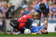 24 September 2017; Sinéad Aherne of Dublin lies injured after a collision with Mayo goalkeeper Yvonne Byrne during the TG4 Ladies Football All-Ireland Senior Championship Final match between Dublin and Mayo at Croke Park in Dublin. Photo by Cody Glenn/Sportsfile