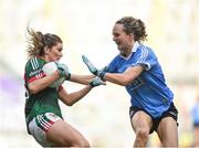 24 September 2017; Grace Kelly of Mayo in action against Rachel Ruddy of Dublin during the TG4 Ladies Football All-Ireland Senior Championship Final match between Dublin and Mayo at Croke Park in Dublin. Photo by Cody Glenn/Sportsfile