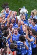 24 September 2017; Dublin goalkeeper Ciara Trant and team-mates celebrate with the cup following the TG4 Ladies Football All-Ireland Senior Championship Final match between Dublin and Mayo at Croke Park in Dublin. Photo by Stephen McCarthy/Sportsfile