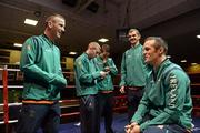 10 July 2012; Team Ireland boxing members, from left to right, John Joe Nevin, Paddy Barnes, Michael Conlon, Adam Nolan and Darren O'Neill after a press conference ahead of the London 2012 Olympic Games. Team Ireland Boxing press conference, National Stadium, South Circular Road, Dublin. Picture credit: David Maher / SPORTSFILE