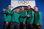 10 July 2012; Team Ireland boxing members, from left to right, Darren O'Neill, Paddy Barnes, Michael Conlon, Adam Nolan and John Joe Nevin after a press conference ahead of the London 2012 Olympic Games. Team Ireland Boxing press conference, National Stadium, South Circular Road, Dublin. Picture credit: David Maher / SPORTSFILE