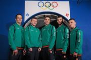 10 July 2012; Team Ireland boxing members, from left to right, Darren O'Neill, Paddy Barnes, Michael Conlon, Adam Nolan and John Joe Nevin after a press conference ahead of the London 2012 Olympic Games. Team Ireland Boxing press conference, National Stadium, South Circular Road, Dublin. Picture credit: David Maher / SPORTSFILE