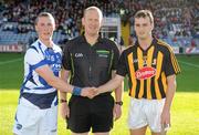 11 July 2012; Captains Darren King, Laois, and Kevin Kelly, Kilkenny, shake hands in front of referee Gearoid McGrath. Bord Gais Energy Leinster GAA Hurling Under 21 Championship Final, Laois v Kilkenny, O'Moore Park, Portlaoise, Co. Laois. Picture credit: Pat Murphy / SPORTSFILE