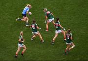 24 September 2017; Carla Rowe of Dublin in action against Mayo players, from left, Marie Corbett, Doireann Hughes, Fiona Doherty, Orla Conlon and Sarah Rowe during the TG4 Ladies Football All-Ireland Senior Championship Final match between Dublin and Mayo at Croke Park in Dublin. Photo by Stephen McCarthy/Sportsfile