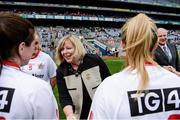 24 September 2017; LGPA President Marie Hickey meets the Tyrone team ahead of the TG4 Ladies Football All-Ireland Intermediate Championship Final match between Tipperary and Tyrone at Croke Park in Dublin. Photo by Cody Glenn/Sportsfile