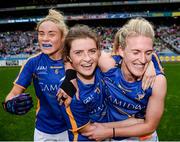 24 September 2017; Tipperary team-mates, from left, Samantha Lambert, Róisín Howard and Jennifer Grant celebrate following the TG4 Ladies Football All-Ireland Intermediate Championship Final match between Tipperary and Tyrone at Croke Park in Dublin. Photo by Cody Glenn/Sportsfile