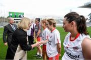 24 September 2017; LGPA President Marie Hickey meets the Tyrone team ahead of the TG4 Ladies Football All-Ireland Intermediate Championship Final match between Tipperary and Tyrone at Croke Park in Dublin. Photo by Cody Glenn/Sportsfile