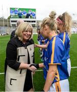 24 September 2017; LGPA President Marie Hickey meets the Tipperary team ahead of the TG4 Ladies Football All-Ireland Intermediate Championship Final match between Tipperary and Tyrone at Croke Park in Dublin. Photo by Cody Glenn/Sportsfile