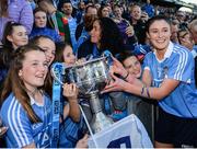 24 September 2017; Olwen Carey of Dublin celebrates with supporters and the Brendan Martin Cup following the TG4 Ladies Football All-Ireland Senior Championship Final match between Dublin and Mayo at Croke Park in Dublin. Photo by Cody Glenn/Sportsfile