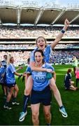 24 September 2017; Sinéad Finnegan, top, and Denise McKenna of Dublin celebrate following the TG4 Ladies Football All-Ireland Senior Championship Final match between Dublin and Mayo at Croke Park in Dublin. Photo by Cody Glenn/Sportsfile