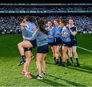 24 September 2017; Dublin team-mates celebrate following the TG4 Ladies Football All-Ireland Senior Championship Final match between Dublin and Mayo at Croke Park in Dublin. Photo by Cody Glenn/Sportsfile