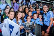 24 September 2017; Olwen Carey of Dublin celebrates with supporters and the Brendan Martin Cup following the TG4 Ladies Football All-Ireland Senior Championship Final match between Dublin and Mayo at Croke Park in Dublin. Photo by Cody Glenn/Sportsfile