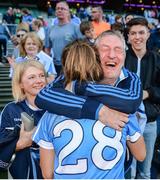 24 September 2017; Tarah O'Sullivan of Dublin celebrates with supporters following the TG4 Ladies Football All-Ireland Senior Championship Final match between Dublin and Mayo at Croke Park in Dublin. Photo by Cody Glenn/Sportsfile