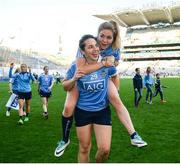 24 September 2017; Sinéad Finnegan, top, and Denise McKenna of Dublin following the TG4 Ladies Football All-Ireland Senior Championship Final match between Dublin and Mayo at Croke Park in Dublin. Photo by Cody Glenn/Sportsfile