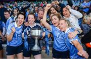 24 September 2017; Dublin players, from left, Denise McKenna, Emer Ní Eafa, Sinéad Finnegan, and Fiona Hudson celebrate with supporters and the Brendan Martin Cup following the TG4 Ladies Football All-Ireland Senior Championship Final match between Dublin and Mayo at Croke Park in Dublin. Photo by Cody Glenn/Sportsfile