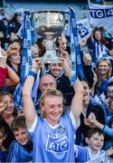 24 September 2017; Carla Rowe of Dublin celebrates with supporters and the Brendan Martin Cup following the TG4 Ladies Football All-Ireland Senior Championship Final match between Dublin and Mayo at Croke Park in Dublin. Photo by Cody Glenn/Sportsfile