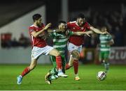 25 September 2017; Brandon Miele of Shamrock Rovers in action against Billy Dennehy, left, and Killian Brennan of St Patrick’s Athletic during the SSE Airtricity League Premier Division match between St Patrick's Athletic and Shamrock Rovers at Richmond Park, in Dublin. Photo by Seb Daly/Sportsfile