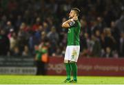 25 September 2017; A dejected Steven Beattie of Cork City of Cork City after the final whistle during the SSE Airtricity Premier Division match between Cork City and Dundalk at Turners Cross, in Cork. Photo by Eóin Noonan/Sportsfile