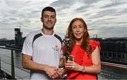 26 September 2017;  Marie Coady, Tax Partner PwC, presents Jamie Barron of Waterford with  his PwC GAA/GPA Player of the Month Award for August at a reception in PwC Offices, Dublin. Photo by Sam Barnes/Sportsfile