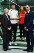 26 September 2017; Marie Coady, Tax Partner, PwC, Paraic Duffy, GAA Director General, left, and Dermot Earley GPA Chief Executive, right, are pictured with Galway hurler Conor Cooney at the announcement of July and August’s PwC GAA/GPA Player of the Month Awards at a reception in PwC Offices, Dublin. Photo by Sam Barnes/Sportsfile