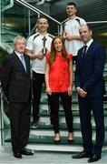 26 September 2017; Marie Coady, Tax Partner, PwC, Paraic Duffy, GAA Director General, left, and Dermot Earley GPA Chief Executive, right, are pictured with, from left, Mayo’s Andy Moran, and Waterford’s Jamie Barron at the announcement of July and August’s PwC GAA/GPA Player of the Month Awards at a reception in PwC Offices, Dublin. Photo by Sam Barnes/Sportsfile