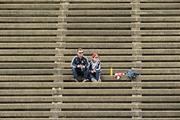 14 July 2012; Galway supporters Stephen Daniels and his 11 year old son Pauric, from Loughrea, Co. Galway, at the game. GAA Football All-Ireland Senior Championship Qualifier, Round 2, Antrim v Galway, Casement Park, Belfast, Co. Antrim. Picture credit: Oliver McVeigh / SPORTSFILE