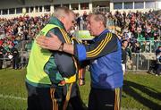 14 July 2012; Leitrim joint manager Barney Breen shakes hands with Wicklow manager Harry Murphy after the game. GAA Football All-Ireland Senior Championship Qualifier, Round 2, Leitrim v Wicklow, Sean McDermott Park, Carrick-on-Shannon, Co. Leitrim. Picture credit: Barry Cregg / SPORTSFILE