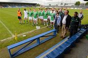 14 July 2012; Limerick players and officials stand for, and sing, the National Anthem. GAA Football All-Ireland Senior Championship Qualifier, Round 2, Longford v Limerick, Glennon Brothers Pearse Park, Longford. Picture credit: Ray McManus / SPORTSFILE
