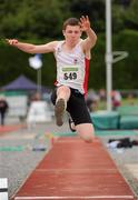 14 July 2012; Conor Dempsey, Greystones & District A.C., Co. Wicklow, in action during the Boy's Under-15 Long Jump event. Woodie’s DIY Juvenile Track and Field Championships of Ireland, Tullamore Harriers Stadium, Tullamore, Co. Offaly. Picture credit: Tomas Greally / SPORTSFILE
