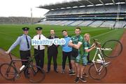 27 September 2017; A GAA staff group from Croke Park will embark on the 'Tour de Thurles' raising funds for the GAA's five official 2017 charities by cycling from headquarters to the birthplace of the Association. They will set off from Dublin 3 at 7.30 Thursday morning, 28th September, with an expected arrival time in Thurles of circa 5pm. The160 km route will take the group from the capital through Meath, Kildare, Laois and Kilkenny before finishing in Liberty Square outside Hayes Hotel, the site of the foundation of the GAA. At the announcement in Croke Park are, from left, Community Garda Mark Higgins, Ballymun Station, Mark Curran, Chief Garda Superintendent, Ballymun Station, Peter Minchin, Community & Branch Fundraising Coordinator Cystic Fibrosis Ireland, David Treacy, GAA Commercial and Sponsorship Account Manager and Dublin senior hurler, cyclists Kevin Sexton, GAA Ticketing and Training Executive, and Stacey Cannon, GAA Health and Well-Being Coordinator and former Kildare ladies footballer. Photo by Cody Glenn/Sportsfile