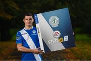 27 September 2017; EA SPORTS™ celebrates 10 years of SSE Airtricity League action with the return of the FIFA 18 Club packs! Featuring the individual club crest of all 12 Premier Division teams, Irish fans from across the country can show their support and download the special sleeve for free when the game launches this Friday 29th September from www.easports.com/uk/fifa/club-packs-17/league-of-ireland . Pictured at the launch of FIFA 18 Club packs at the Iveagh Gardens in Dublin is Ciaran Coll of Finn Harps. Photo by Stephen McCarthy/Sportsfile