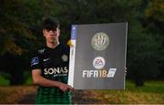 27 September 2017; EA SPORTS™ celebrates 10 years of SSE Airtricity League action with the return of the FIFA 18 Club packs! Featuring the individual club crest of all 12 Premier Division teams, Irish fans from across the country can show their support and download the special sleeve for free when the game launches this Friday 29th September from www.easports.com/uk/fifa/club-packs-17/league-of-ireland . Pictured at the launch of FIFA 18 Club packs at the Iveagh Gardens in Dublin is Jake Ellis of Bray Wanderers. Photo by Stephen McCarthy/Sportsfile