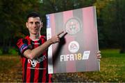 27 September 2017; EA SPORTS™ celebrates 10 years of SSE Airtricity League action with the return of the FIFA 18 Club packs! Featuring the individual club crest of all 12 Premier Division teams, Irish fans from across the country can show their support and download the special sleeve for free when the game launches this Friday 29th September from www.easports.com/uk/fifa/club-packs-17/league-of-ireland . Pictured at the launch of FIFA 18 Club packs at the Iveagh Gardens in Dublin is Dinny Corcroan of Bohemian. Photo by Stephen McCarthy/Sportsfile