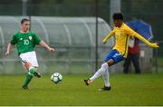 27 September 2017; Joe Hodge of Republic of Ireland in action against Ivonei of Brazil during the International Friendly match between Republic of Ireland and Brazil at the AUL Complex in Dublin. Photo by Piaras Ó Mídheach/Sportsfile