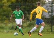 27 September 2017; Festy Ebosele of Republic of Ireland in action against Gabriel Noga of Brazil during the International Friendly match between Republic of Ireland and Brazil at the AUL Complex in Dublin. Photo by Piaras Ó Mídheach/Sportsfile