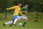27 September 2017; Pedro Arthur of Brazil in action against Joe Hodge of Republic of Ireland during the International Friendly match between Republic of Ireland and Brazil at the AUL Complex in Dublin. Photo by Piaras Ó Mídheach/Sportsfile