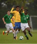 27 September 2017; Festy Ebosele of Republic of Ireland in action against Talles of Brazil during the International Friendly match between Republic of Ireland and Brazil at the AUL Complex in Dublin. Photo by Piaras Ó Mídheach/Sportsfile
