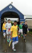 27 September 2017; Players from Brazil and Republic of Ireland walk to the pitch before during the International Friendly match between Republic of Ireland and Brazil at the AUL Complex in Dublin. Photo by Piaras Ó Mídheach/Sportsfile