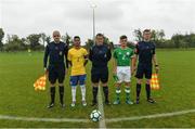 27 September 2017; Referee David Dunne and his officials Mark Patchell and Mark Carey with team captains Cadu of Brazil and Séamas Keogh of Republic of Ireland during the International Friendly match between Republic of Ireland and Brazil at the AUL Complex in Dublin. Photo by Piaras Ó Mídheach/Sportsfile