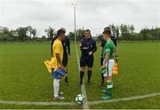 27 September 2017; Referee David Dunne performs the coin toss with team captains Cadu of Brazil and Séamas Keogh of Republic of Ireland during the International Friendly match between Republic of Ireland and Brazil at the AUL Complex in Dublin. Photo by Piaras Ó Mídheach/Sportsfile