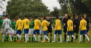 27 September 2017; Republic of Ireland and Brazil players shake hands with officials before the International Friendly match between Republic of Ireland and Brazil at the AUL Complex in Dublin. Photo by Piaras Ó Mídheach/Sportsfile