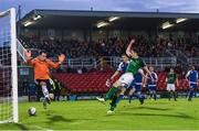 29 September 2017; Garry Buckley of Cork City shoots to score his side's first goal past Limerick goalkeeper Brendan Clarke during the Irish Daily Mail FAI Cup Semi-Final match between Cork City and Limerick FC at Turner's Cross in Cork. Photo by Stephen McCarthy/Sportsfile
