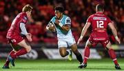29 September 2017; Bundee Aki of Connacht in action against Rhys Patchell of Scarlets during the Guinness PRO14 Round 5 match between Scarlets and Connacht at Parc y Scarlets in Llannelli, Wales. Photo by Ben Evans/Sportsfile