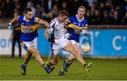 29 September 2017; Paul Mannion of Kilmacud Crokes in action against Graham Hannigan, left, and Thomas Shields of Castleknock during the Dublin County Senior Football Championship Quarter-Final match between Castleknock and Kilmacud Crokes at Parnell Park in Dublin. Photo by Piaras Ó Mídheach/Sportsfile